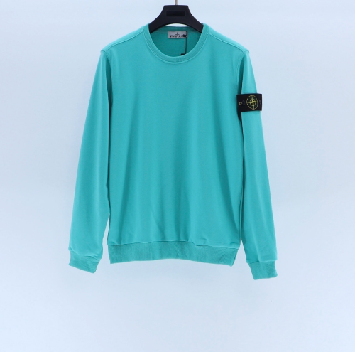 Teal sweatshirt with a brand logo on a light blue background