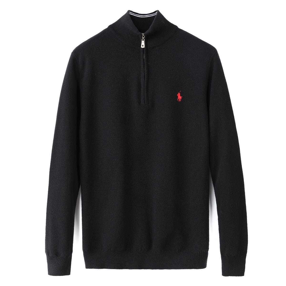 Black sweatshirt with a brand logo on a White background