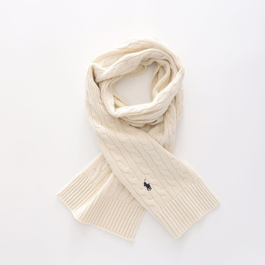 Creamy Scarf with brand logo on White background