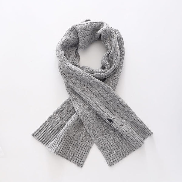 Grey Scarf with brand logo on white background
