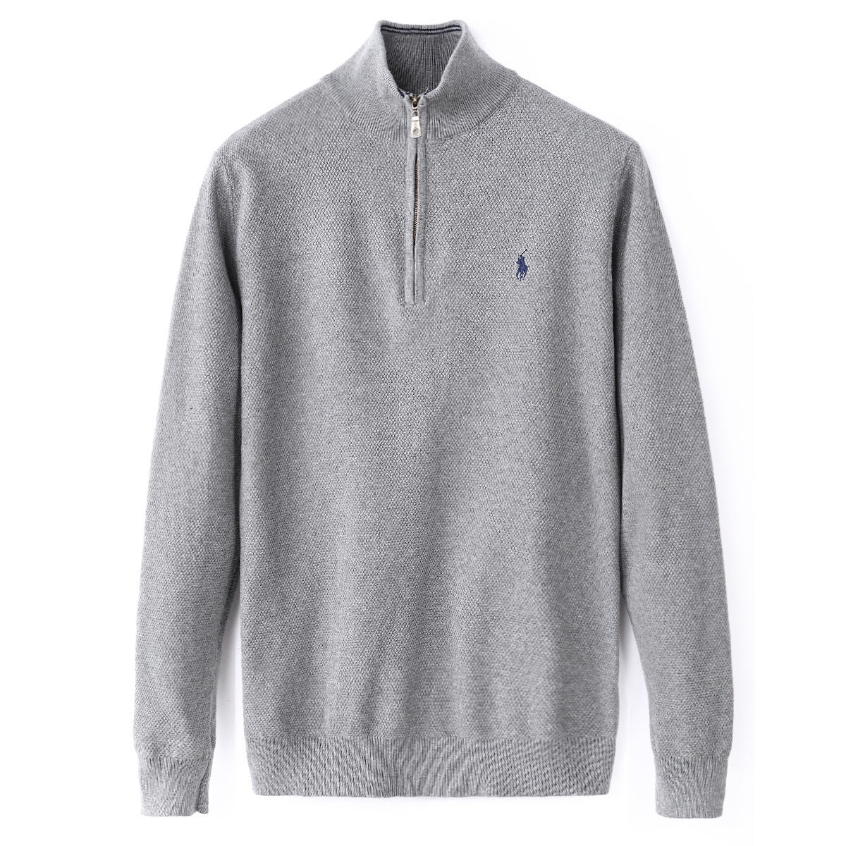 Grey sweatshirt with a brand logo on a White background