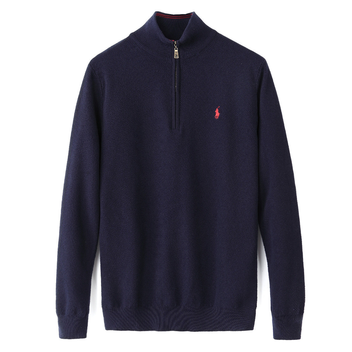 Navy sweatshirt with a brand logo on a White background
