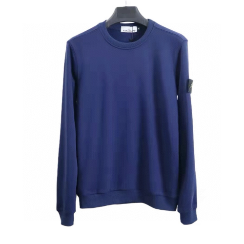 Blue sweatshirt on a hanger with a white background