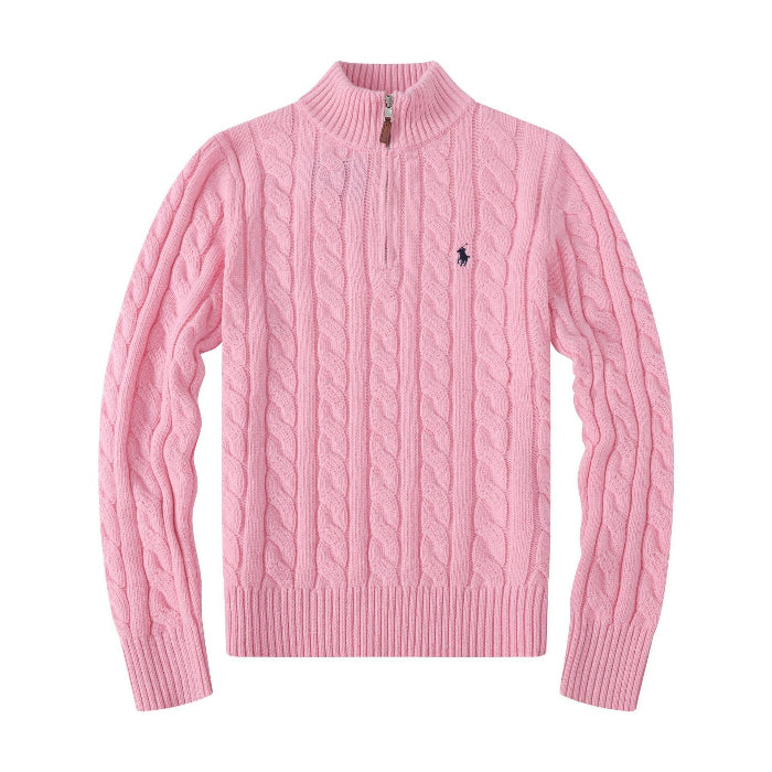 Pink - Womens Ralph Lauren Cable Knit Cardigan with white background