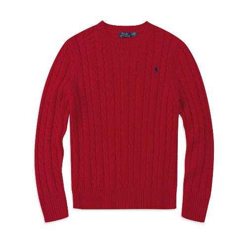 Red sweatshirt with a brand logo on a White background