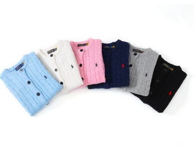 Set of colorful sweaters with brand logo on a white background