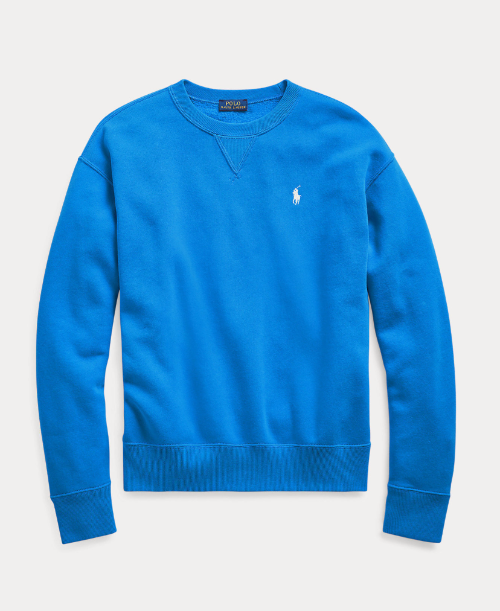 Sky Blue cardigan with a White logo on a white background