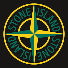 Stone Island logo with a yellow circle and green star on a black background