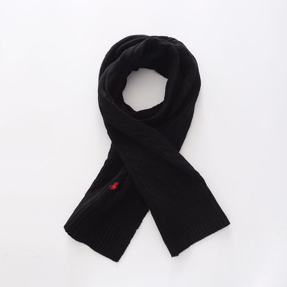Black scarf with brand logo on white background 