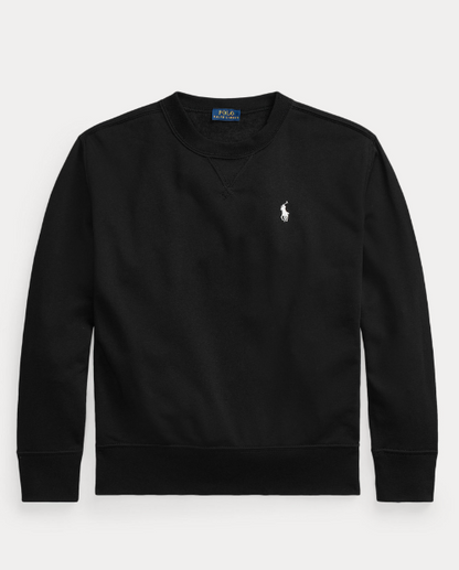 Black  cardigan with a white logo on a white background