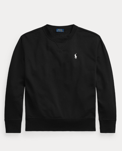 Black  cardigan with a white logo on a white background