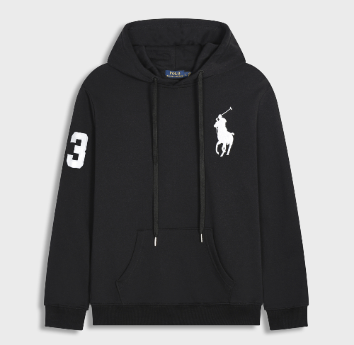 Blue sweatshirt with a brand logo on a gray background