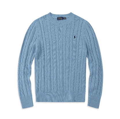 Blue sweatshirt with a brand logo on a White background
