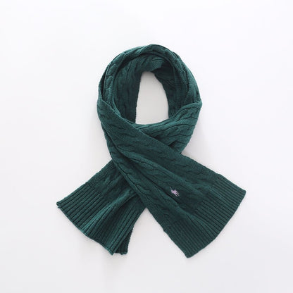 Green scarf with brand logo on white background