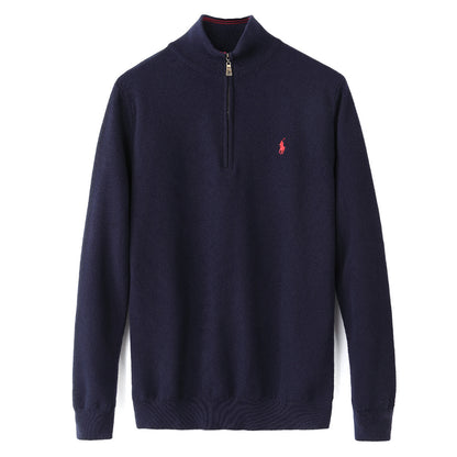 Navy sweatshirt with a brand logo on a White background