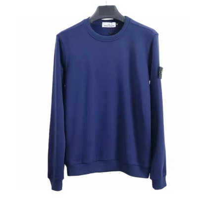 Blue sweatshirt on a hanger with a white background