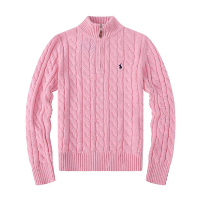 Pink - Womens Ralph Lauren Cable Knit Cardigan with white background 
