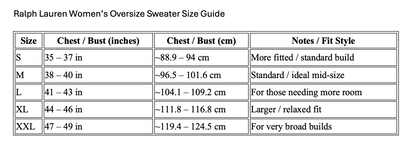 Ralph Lauren Womens Oversize Sweater Size Guide table