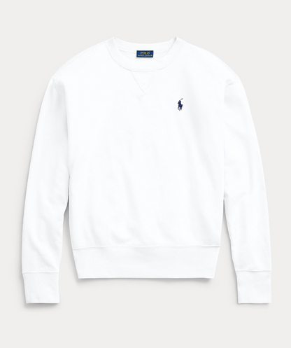 Whiet cardigan with a black logo on a white background